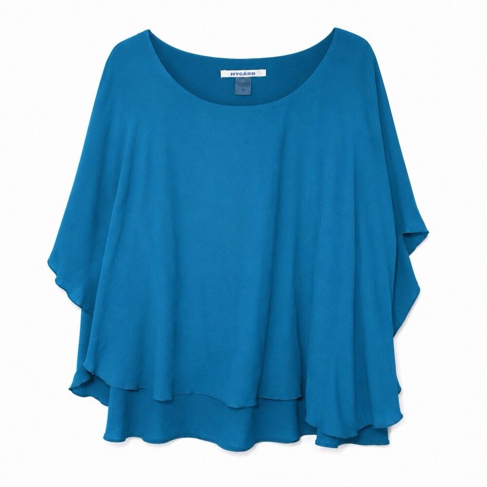Nygard Blouse Women's Medium Blue Short Sleeve Kimono Boat Neck Tunic Top